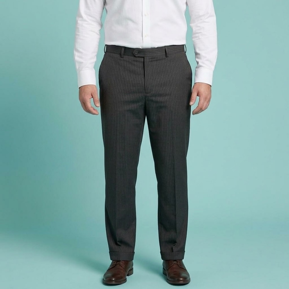 Perry Ellis Slim Fit Pinstripe Dress Pants Mens 38x30 Charcoal Grey EUC